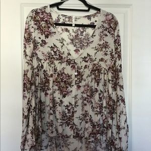 Floral Long Sleeve Lace-Up Top